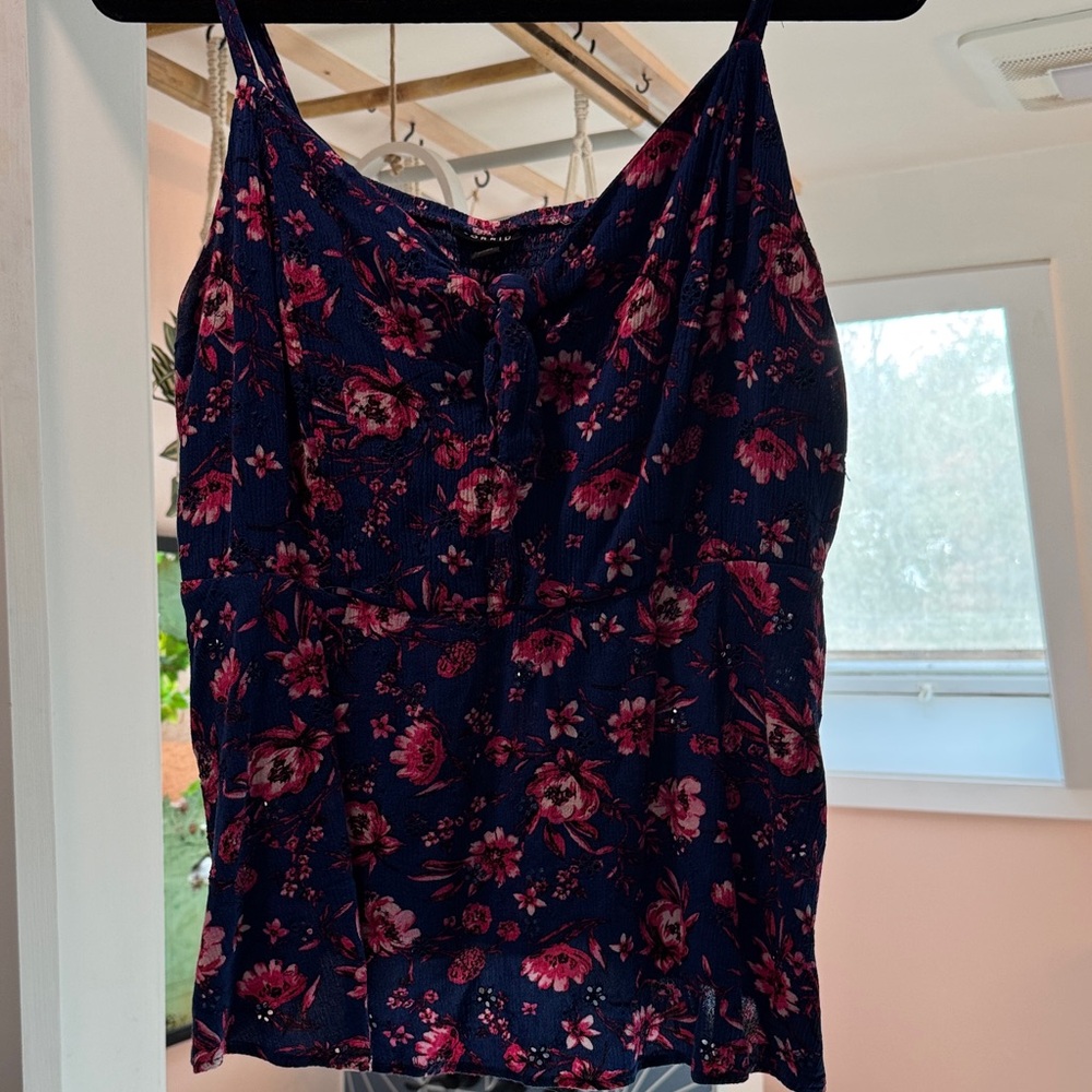Floral Navy and Pink Women's Top